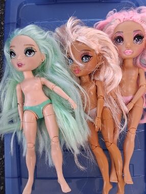 Rainbow Fashion Dolls Trio - Mint Green, Peach Blonde & Soft Pink Hair